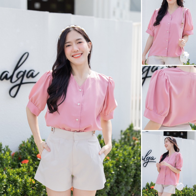 เสื้อคอวีแต่งแขนตุ๊กตา #l154shop_w028