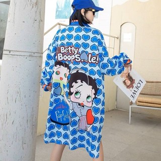 ผ้าเกาหลีพิมพ์ลาย หัวใจทั้งตัวสกรีนลาย betty boop หน้าหลัง