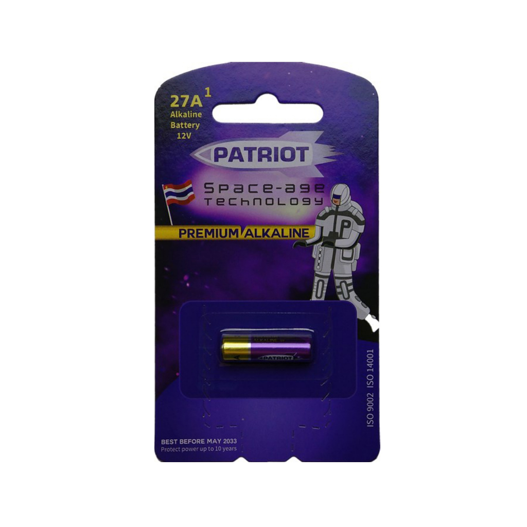 ถ่าน Patriot Premium Alkaline 12V ขนาด 27A บรรจุ 1 ก้อน/แพ็ก ถ่านม่วงทอง ไฟแรง ทนนานกว่าในระดับสูงสุด