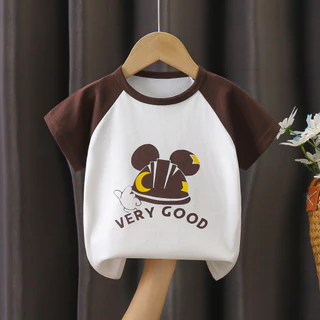 Babyonline(Y319)L3 (โปรลับลูกค้าใหม่ 1.- ส่งด่วน1วัน)เสื้อยืดคอกลมสำหรับเด็กแขนสั้นแบบมีกระดุม ผ้าฝ้าย นิ่ม ใส่สบาย
