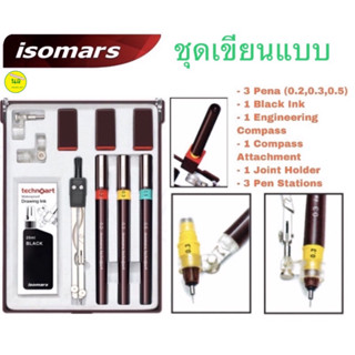 ISOMARS ชุดเขียนแบบ TechnoArt 10 ชิ้น วงเวียน ข้อต่อ หัวต่อ ปากกาเขียนแบบ หัวเปลี่ยนได้ ใช้สำหรับงานเขียนแบบ งานออกแบบ