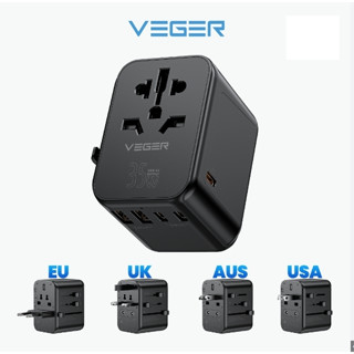 VEGER Home&amp;Travel Adapter รุ่น VA-INT03 หัวปลั๊กพกพา ชาร์จไว Fast Charge PD35W อะแดปเตอร์แปลงไฟสำหรับเดินทาง ใช้งานได้มา