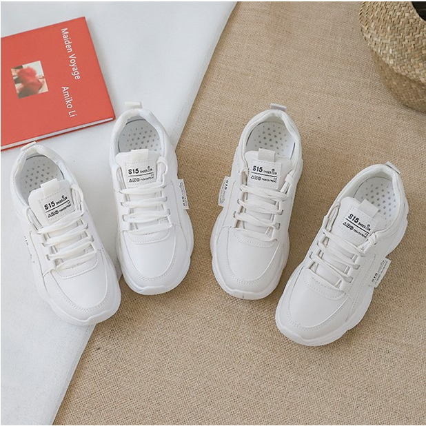 MINOSHOP 🔥สินค้าใหม่ 2024🔥 รองเท้าผ้าใบ สีขาว สีเบจ ผู้หญิง เสริมส้น 4 ซม.