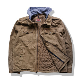 LEVIS Khaki Brown Hooded Trucker Jacket รอบอก 50”