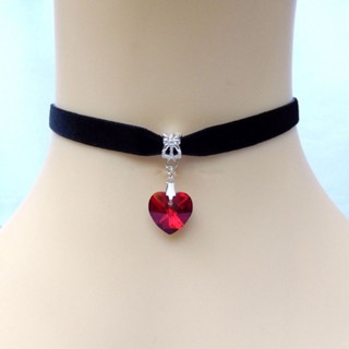 Ruby​ heart​ shaped​  choker​ โชคเกอร์สร้อยคอจี้หัวใจสีแดง