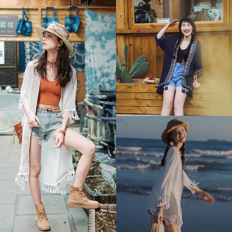 มาแล้วววว เสื้อคลุมโบฮีเมี่ยน เสื้อคลุมชุดว่ายน้ำ งานปักหน้าทั้งตัว มีทั้งแบบสั่นและยาว