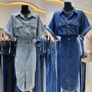 🇰🇷New🇰🇷  Korea denim shirt dress Dressยีนเชิ้ตกระเป๋าหน้า ใส่แบบพับแขนน่ารักมากตัวนี้