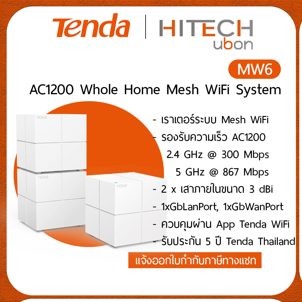 (ประกันศูนย์ไทย 5 ปี) Tenda Nova MW6 / Mesh / AC1200 Whole Home Mesh WiFi System