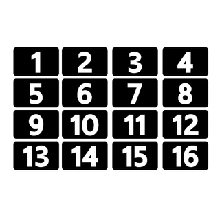 สติกเกอร สติ๊กเกอร์กันน้้ำ สติ๊กเกอร์ตัวเลข (ป้ายตัวเลข1-16) 1 แผ่น ได้รับ 16 ดวง [รหัส F-085]