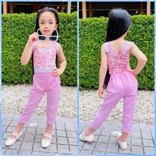 KA ชุดเด็ก แฟชั่นสงกรานต์ ชุดเซต2ชิ้นเสื้อติดลูกไม้+กางเกงขาเดฟใส่แล้วเข้าทรงสวยมาก ดอกไม้