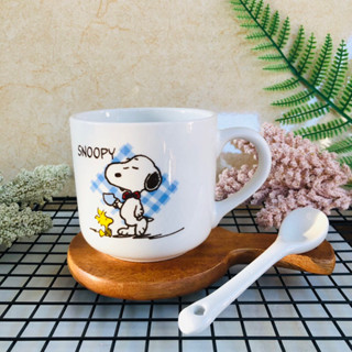 แก้วมัค แก้วกาแฟเซรามิคญี่ปึ่น ลาย Snoopy MUG &amp; SPOONS จากญี่ปุ่น มือสอง ราคาถูก