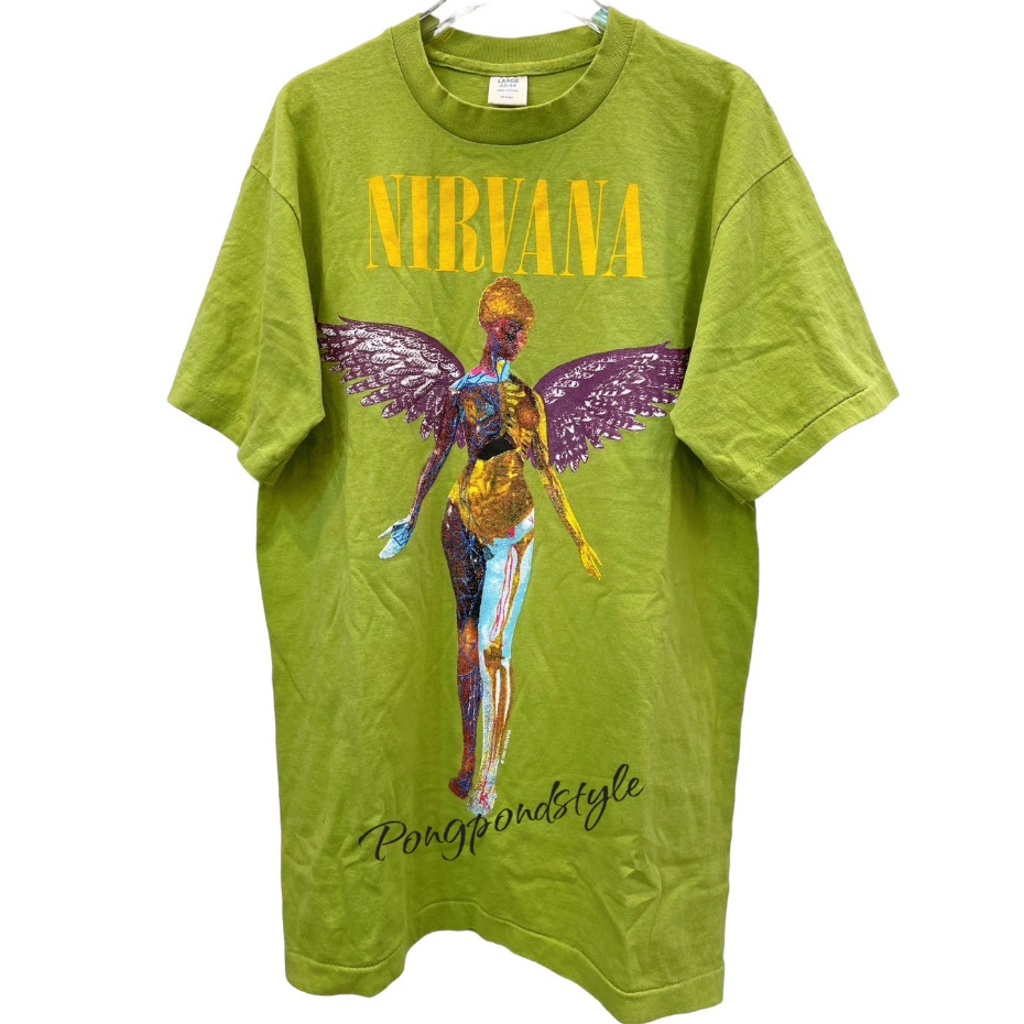 Nirvana เขียวเสื้อยืดผ้าฟอก Unisex Cotton งานใหม่ ทำเก่า ผ้าฟอกเฟดนุ่มไร้ตะเข็บข้าง สกรีนจม หน้าหลัง