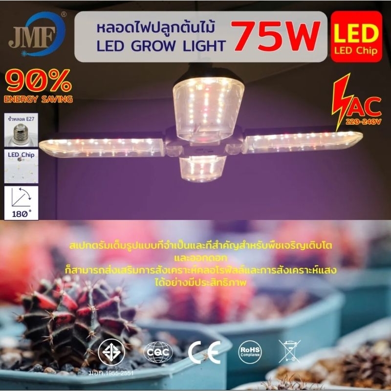 หลอดไฟปลูกต้นไม้ LED แสงแดด หลอดไฟปลูกผัก ไฮโดรโปนิกส์ กัญชา สว่างมาก กระบองเพชร ประหยัดสุดๆ ต้นไม้โ