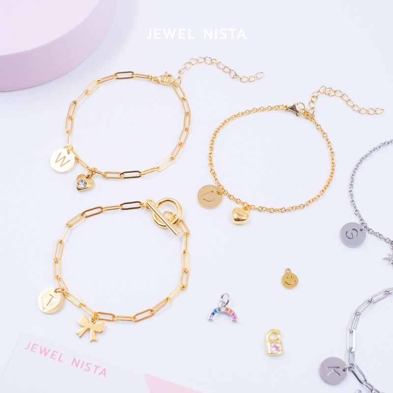 roundy alphabet bracelet สร้อยข้อมือจี้กลมตัวอักษร 💛แจ้งจี้ทางแชทด้วยค่ะ