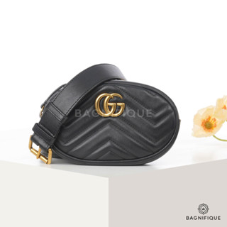 GUCCI MARMONT BELT MINI BLACK CALF GHW