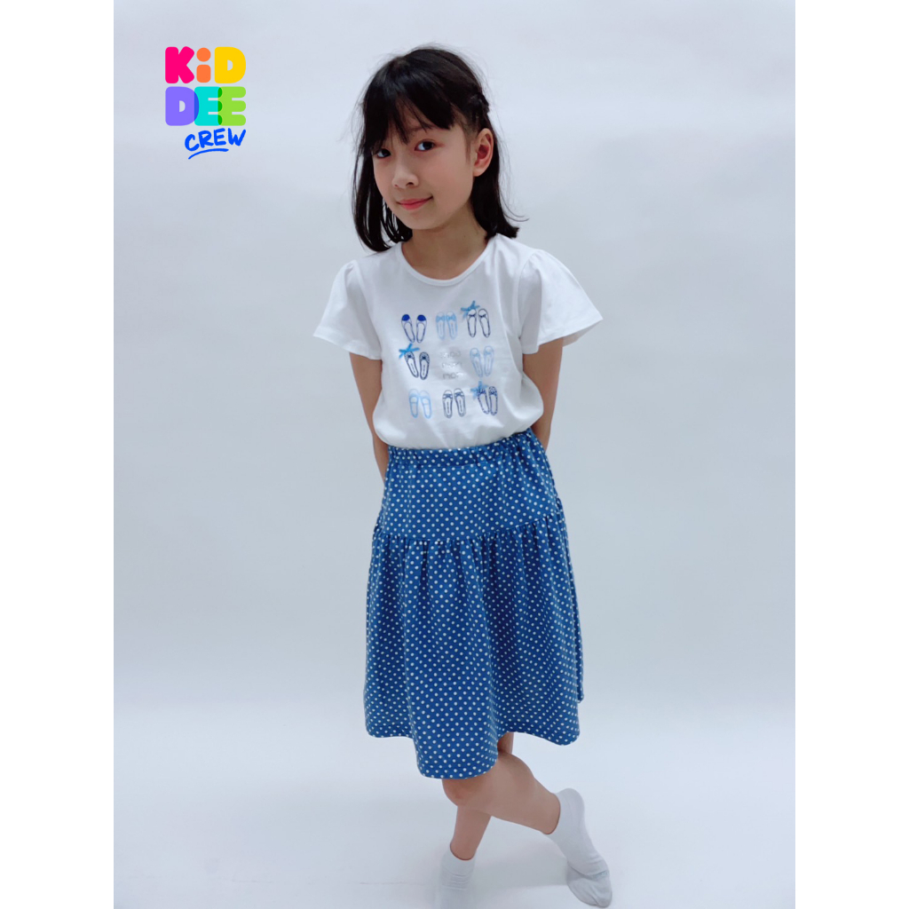 KiddeeCrew กระโปรงสั้นกรมลายจุดขาว White polka dots short skirt กระโปรงเด็ก เหมาะสำหรับอายุ 2-10 ปี