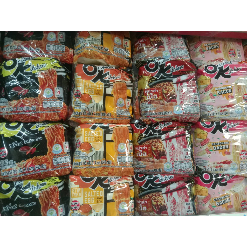 มาม่า OK ออเรียนทัลคิตเชน บรรจุ 4 ซอง x 80 กรัม รสไข่เค็ม รสคาโบนาร่า ต้มยำ ไข่เค็ม ฮอตโคเรีย หม่าล่าเนื้