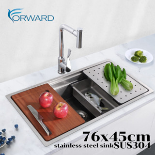 ซิงค์ล้างจาน ซิงค์ล้างจานสแตนเลส อ่างล้างจานสแตนเลส เกรด304 ขนาด76x45 stainless steel sink SUS304 รุ่น HM7645