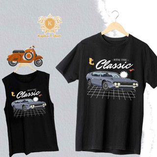 T-Shirt เสื้อยืด เสื้อแขนกุด สีดำ ลายRide the classic เนื้อผ้าCotton100% เบอร์32 ใส่สบาย ใส่ได้ทั้งหญิงและชาย