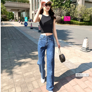 🎉จัดส่งจากประเทศไทย🎉 jeans👖 022 กางเกงยีนส์ผู้หญิง เอวสูง ทรงกระบอก สีอ่อน