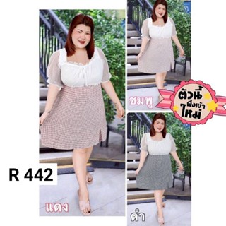 442.R Primmafashion ชุดเดรสออกงาน เดรสสาวอวบ กระโปรงผ้าทวิส แขนซีทรู