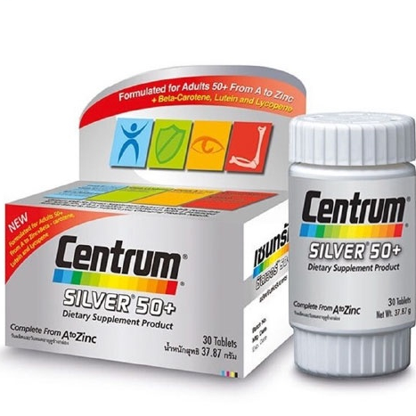 Centrum Silver 50+  สูตรสำหรับวัย 50ปีขึ้นไป วิตามินและเกลือแร่รวม 23 ชนิด สูตรใหม่ มีลูทีน ไลโคปีน