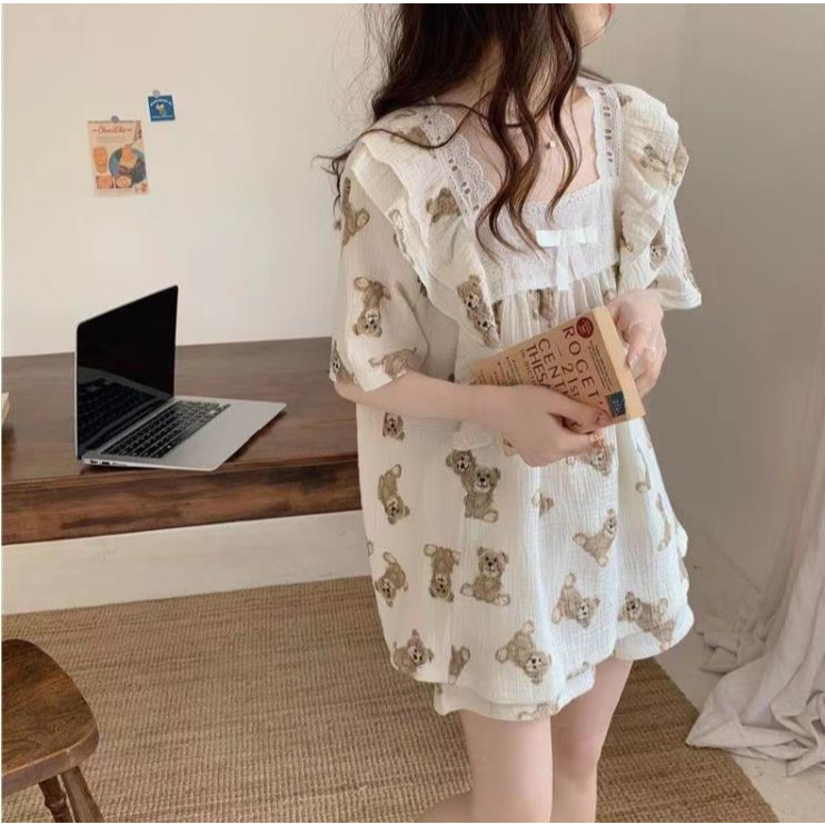 🍒🧸(ราคาต่ำสุด)ชุดนอนลายดอกมรกต，ชุดนอนแสนสบาย，สดและน่ารัก，11 สไตล์ให้เลือก，ขาสั้น+เสื้อ，M-2XL - รูปที่ 2