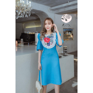 Bellabigsize ♥พร้อมส่ง ♥KF มินิเดรสสีฟ้าคอวินเทจ ดีเทลผูกโบว์หลัง สายคาเฟ่สุดๆ