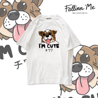 FallinnMe เสื้อยืดแขนสั้น チワワ ขาว ดำ