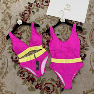 VERSACE SWIMSUITS ชุดว่ายน้ำ วันพีช one piece ผ้าlycra เนื้อผ้าดีมาก เสริมฟองน้ำ สีชมพู เวอซาเช่