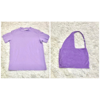 เสื้อยืดทรงครอปสีม่วง ผ้า2ชั้น ผ้าดี งานป้าย / เสื้อยืด สีม่วง ไซร้SML (ราคา 80/90บาท)