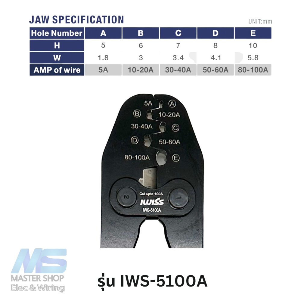 คีมย้ำหางปลา IWISS IWS-5100A / 8200A  คีมย้ำสายแบต ราคา ถูกที่สุด ดีลบีเคเค แกลเลอรีภาพที่ 3
