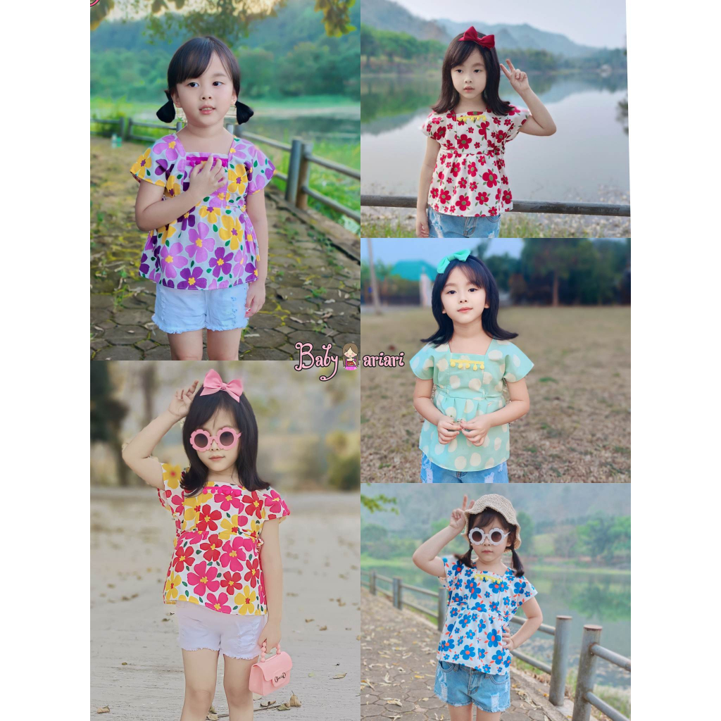 เสื้อเด็กผู้หญิงลายดอกไม้ ลายดอกสงกรานต์ผ้าฝ้ายแท้ พร้อมส่ง