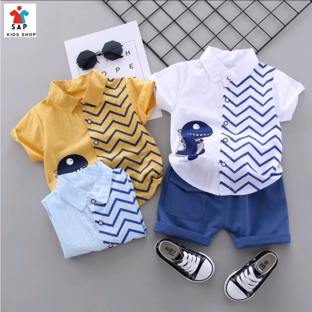*ลดเพิ่ม 10 บาทเมื่อกดติดตาม* เสื้อเชิ้ต+กางเกงขาสั้นเด็ก 6เดือน-4ขวบ เสื้อผ้าเด็กเล็ก ชุดเซ็ท ชุดเด