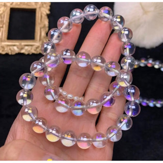 Natural Rainbow 6 mm 8 mm 10 mm White Quartz Clear Round Beads Bracelet 10mm Round Beads Bracelet Women Stretch