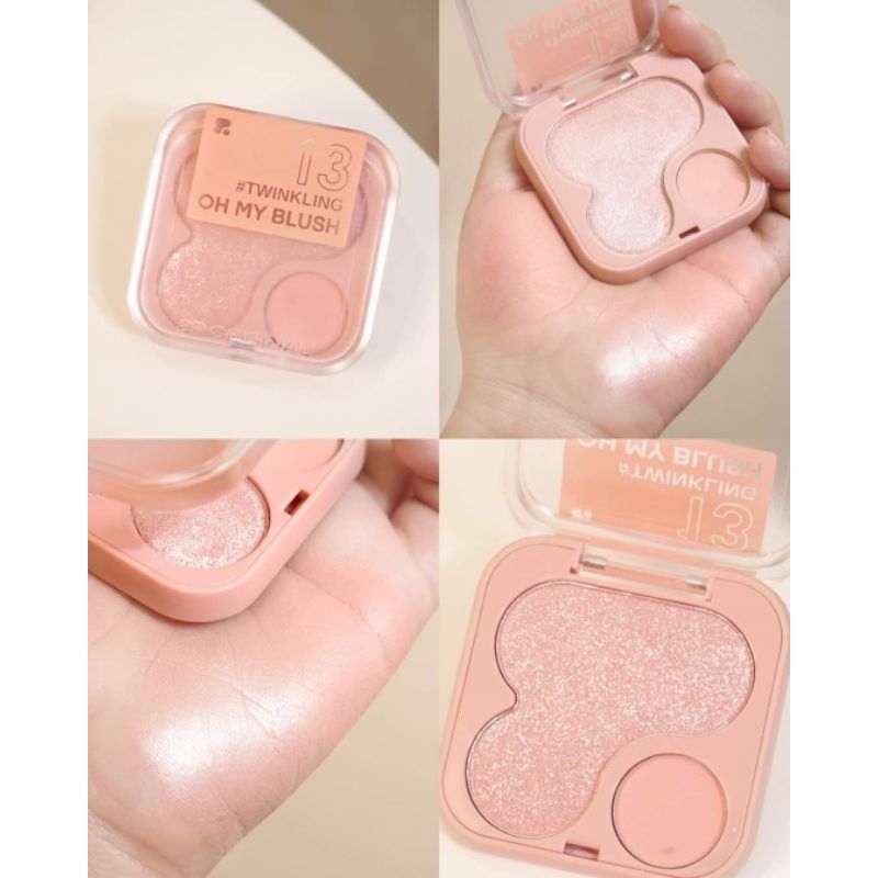 แก้มฉ่ำ ดูโกลว์เล่นแสงมาก OH MY BLUSH เบอร์ 13 twinkling มีบลัชกับไฮไลท์ในตลับเดียว คุ้มมม ปัดคู่กันคือจึ้งงง ผิวสวยสุดๆ
