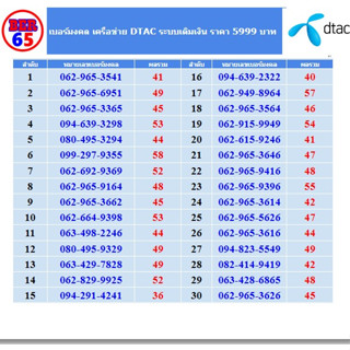 เบอร์มงคล คัดพิเศษ เครือข่าย dtac ราคา 5999 บาท