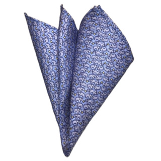 ผ้าเช็ดหน้า ( Pocket Square )ลายช้างเป็นผ้าไหม สีฟ้าใส่กระเป๋าสูท   ขนาด 21 X 21 cm