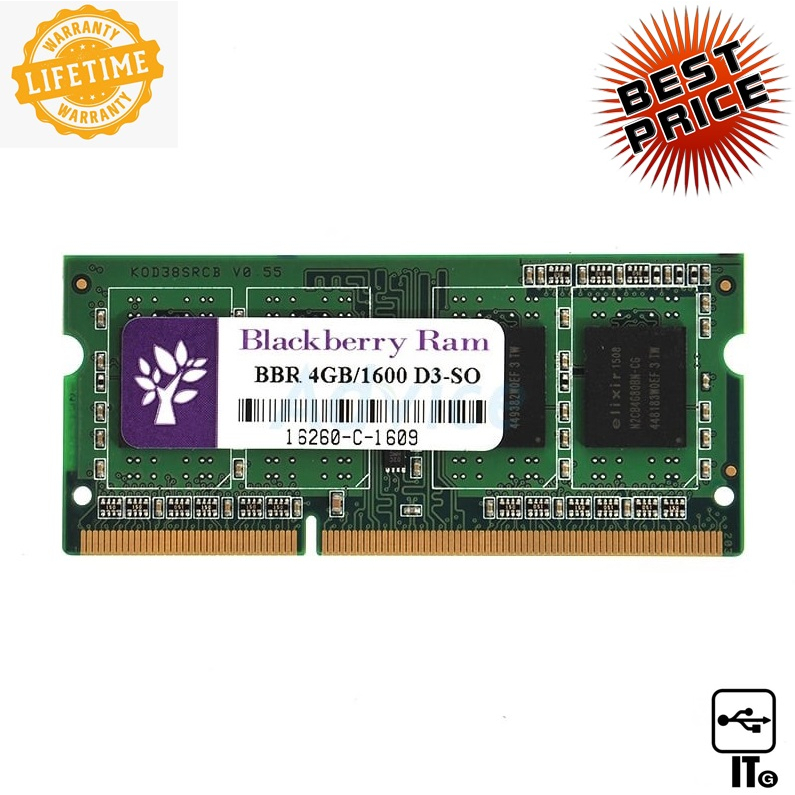 RAM DDR3(1600, NB) 4GB BLACKBERRY 8 CHIP แรมสำหรับโน๊ตบุ๊คประกัน LT.