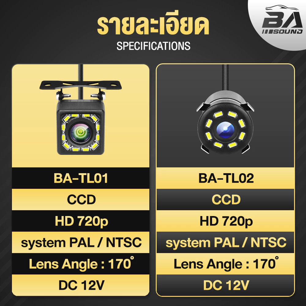BA SOUND กล้องถอยหลัง LED 12ดวง 【กันน้ำได้】 มี 2รุ่นให้เลือก TL01/TL02 กล้องมองหลังติดรถยนต์ สำหรับใช้ดูภาพตอนถอยหลัง thumbnail 3
