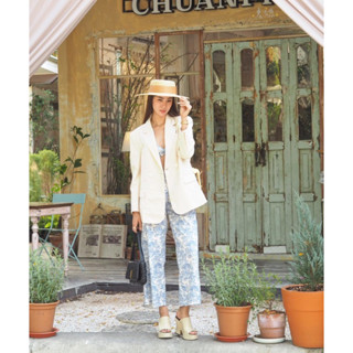 long pant cotton ญี่ปุ่น ผ้าพิมพ์ลาย  blue