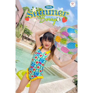 (Kids) Summer Berry Swimwear ชุดว่ายน้ำวันพีชตัวจิ๋วสุดน่ารัก โทนสีน้ำเงินเหลืองต้นรับซัมเมอร์ ผ้ามีซับใน กัน UV ซิปหลัง