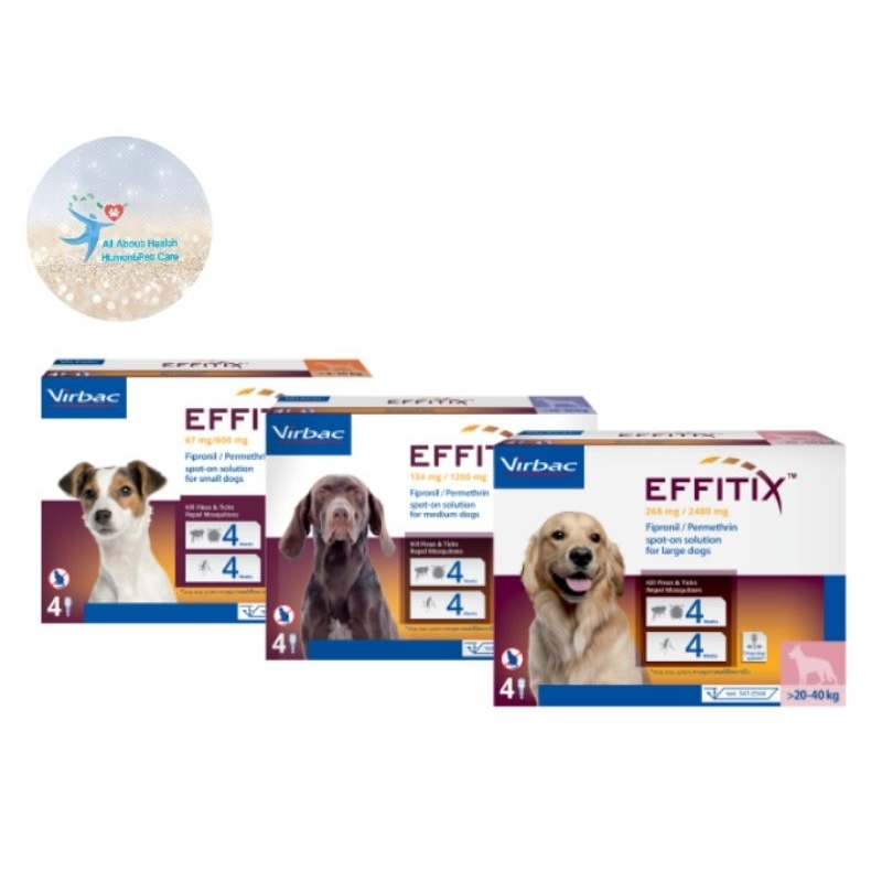 Effitix ยาหยอด​ป้องกัน​เห็บ​ หมัด​ ยุง​ ส​ำหรับสุนัข​ 1 กล่อง​บรรจุ​ 4 หลอด​