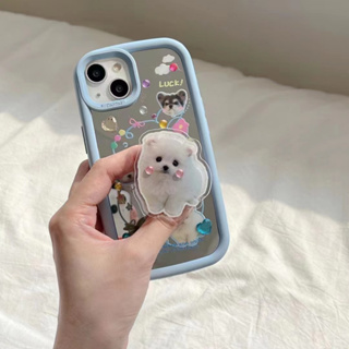 💕ส่งของขวัญ💕เคสไอโฟน 14 Pro Max 13 12 11 เคส for เคสไอโฟน11 ลูกสุนัข griptok กระจกเงา พกง่ายๆ การป้องกันการตก Case