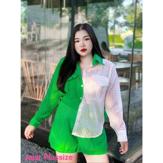 🔥Plussize🔥ชุดเซทเสื้อ+กางเกงคนอ้วน🔥  Bust (อก) 48       Waist (เอว) 32-44