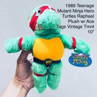 ตุ๊กตา เต่านินจา 1989 Teenage Mutant Ninja Hero Turtles Raphael Plush w/ Ace Tags Vintage Tmnt 10” ป้ายห้อย หายาก