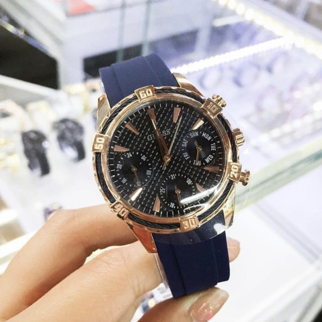 F.A ของแท้100% Guess round อะนาล็อกสีขาวหน้าปัดสีน้ำเงินผู้หญิงนาฬิกา W0562L1 W0562L2 W0562L3 35mm นาฬิกาแบรนด์ดังFA-14