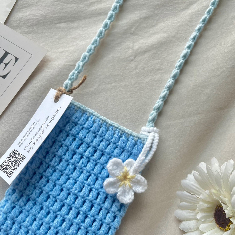 🧨New in stock ✨ set กระเป๋าคู่พวงกุญแจถักดอกdaisy 🌼น่ารักๆแต่งขอบสี twotone - รูปที่ 5