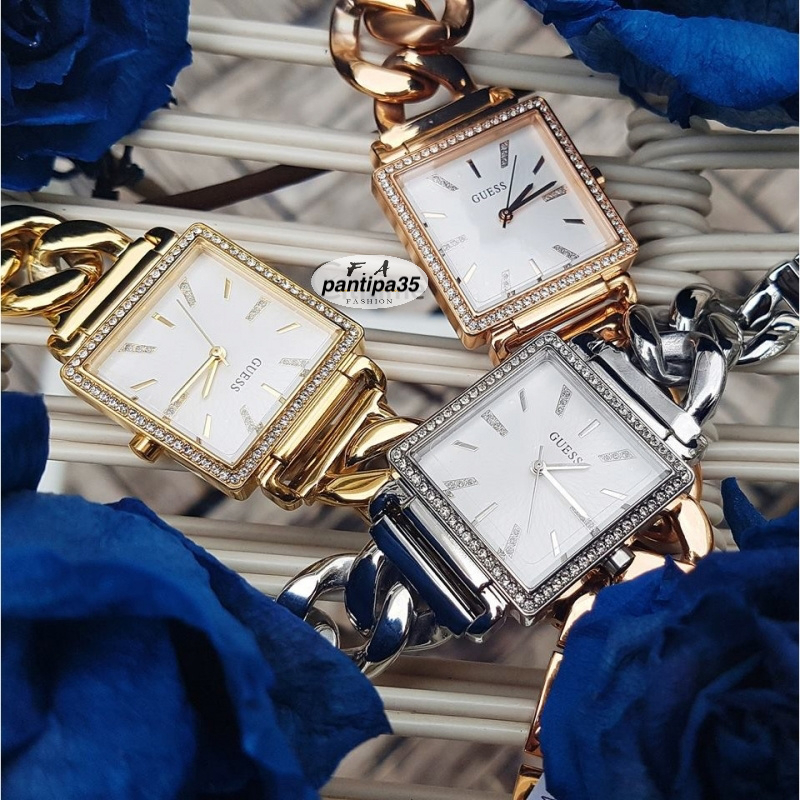 F.A Guess ของแท้100% ผู้หญิงนาฬิกา เทรนด์แฟชั่น เพชรสี่เหลี่ยมเรียบง่าย นาฬิกาแบรนด์เนมสไตล์คลาสสิค ขนาด:27*27มม W1030L1