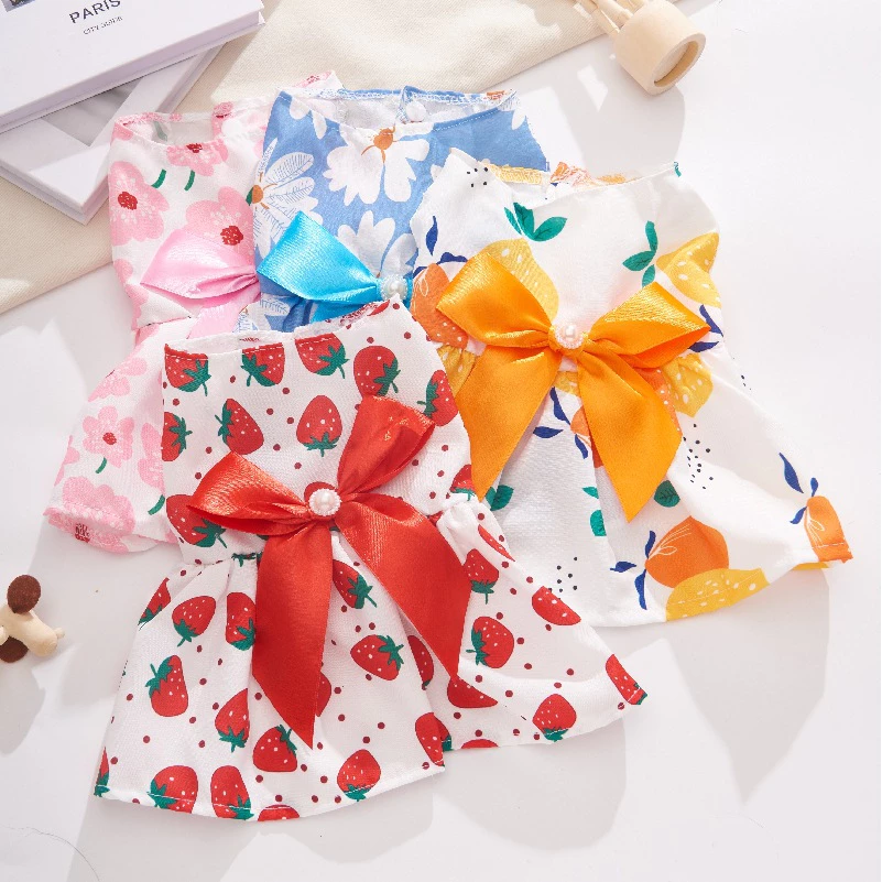 Summer 5Colors Pet Floral Skirt with Bow Tie Design for Cat Supply